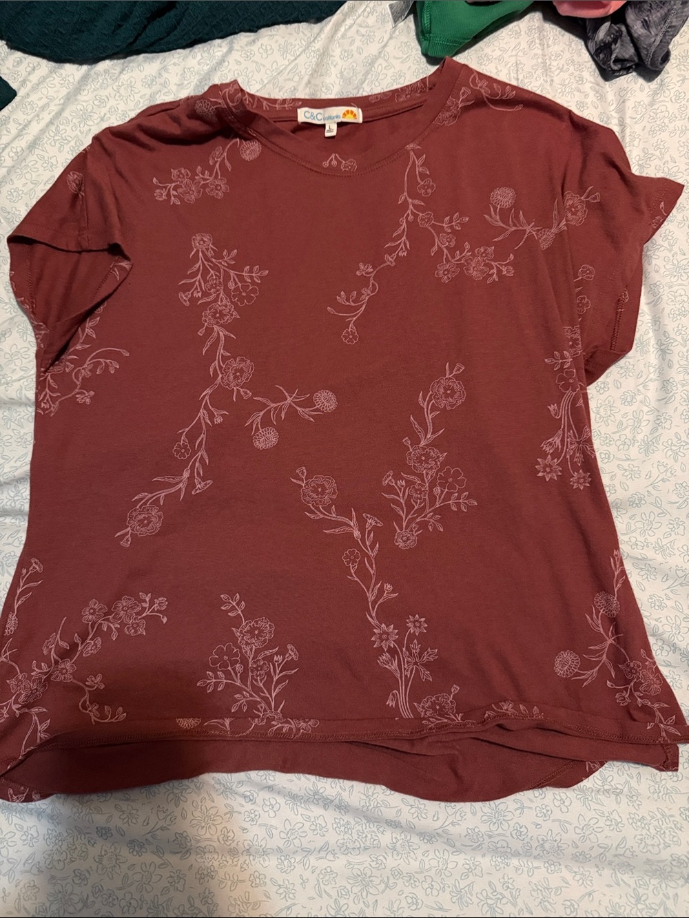 C&C California Women's Dusty Rose Floral Short Sleeve Tee
